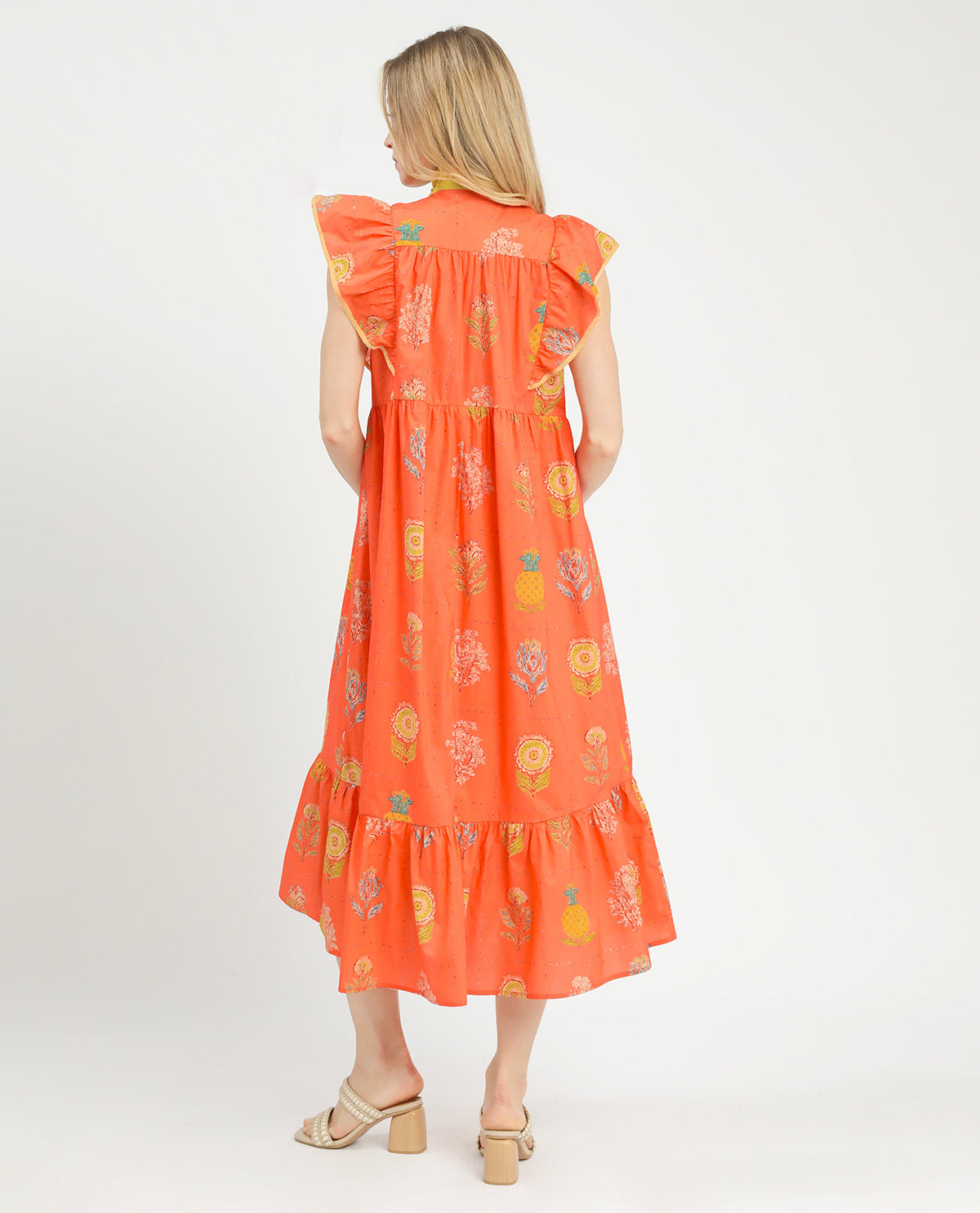 Umgee Botanical Print Dress With Contrast Tangerine
