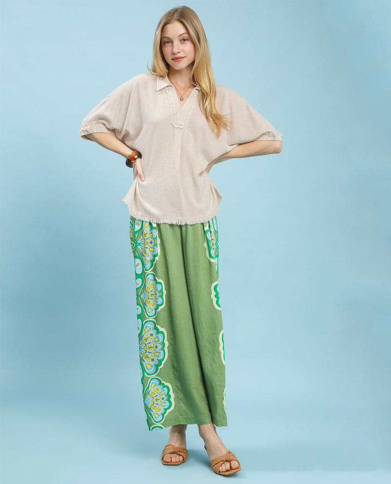 Umgee Solid Linen Top Oatmeal