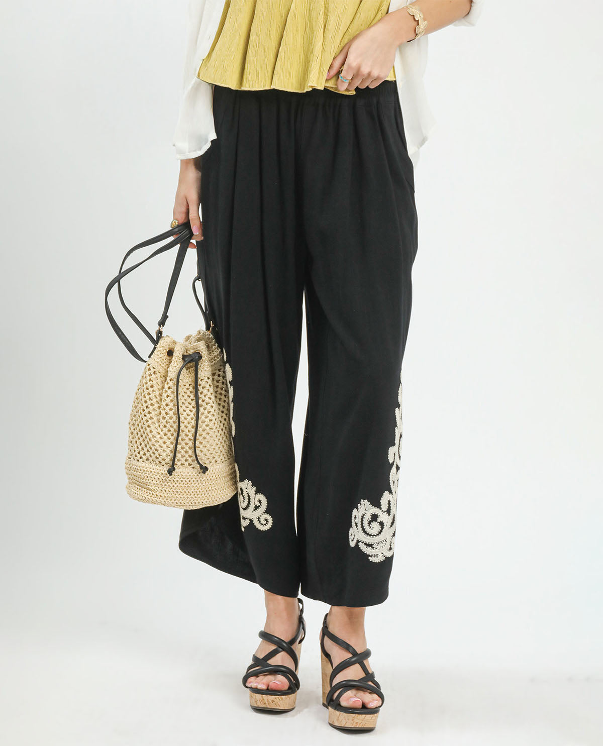 Umgee Embroidered Wide Leg Pant
