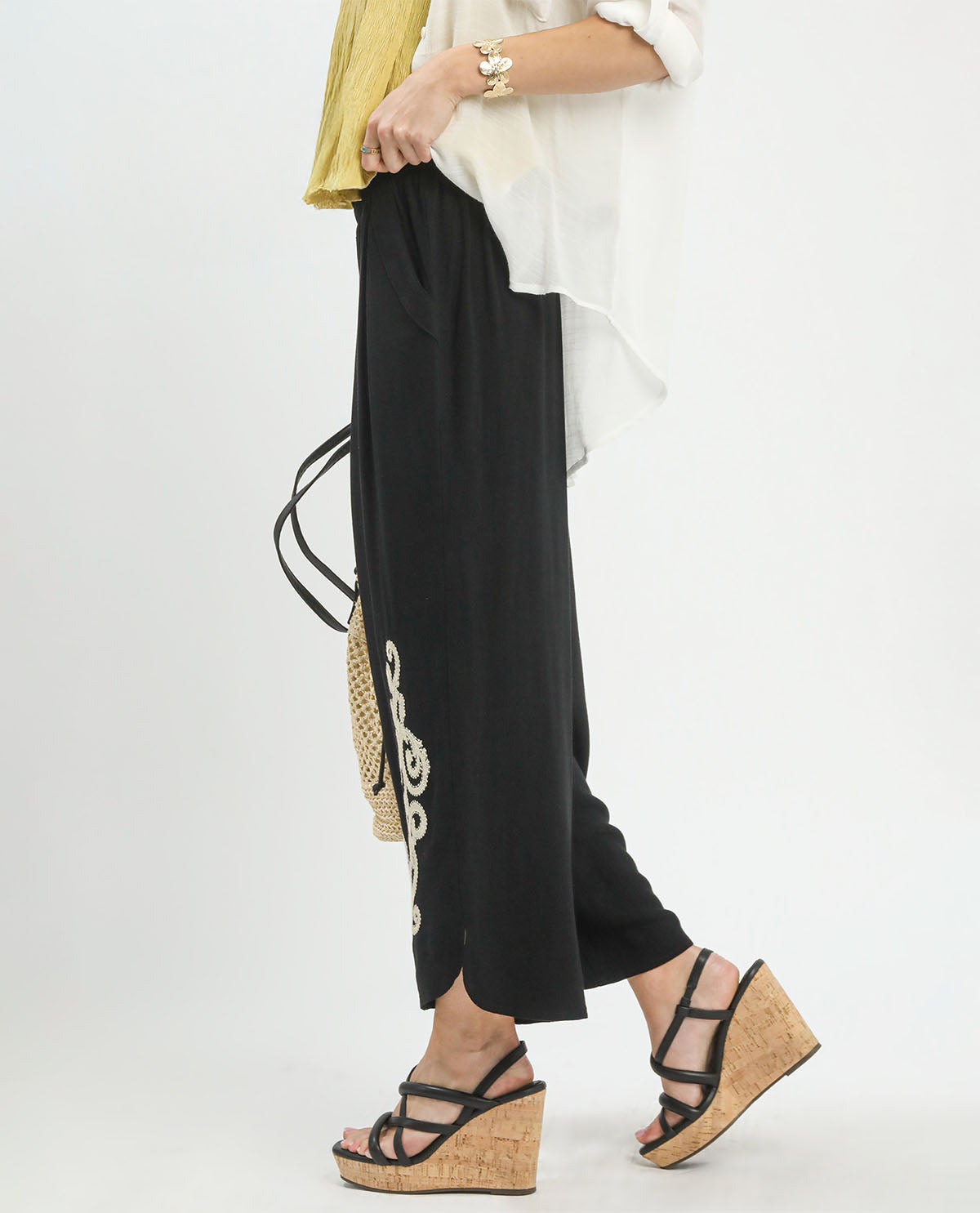 Umgee Embroidered Wide Leg Pant