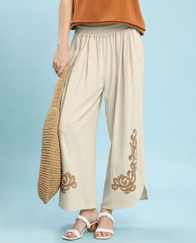 Umgee Embroidered Wide Leg Pant