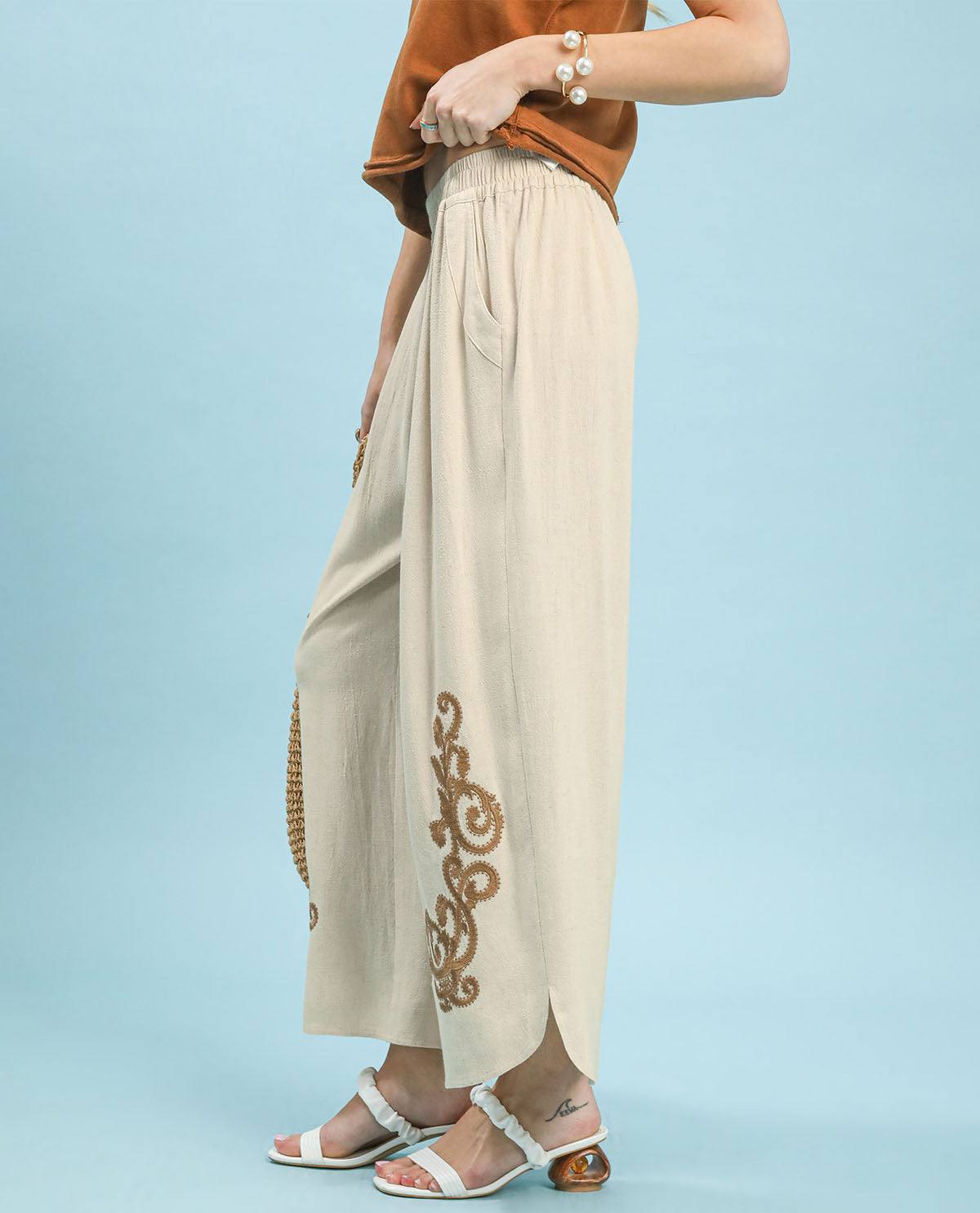 Umgee Embroidered Wide Leg Pant