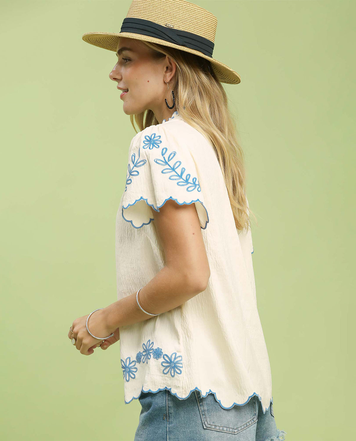 Umgee Embroidered V-Neck Top Ecru