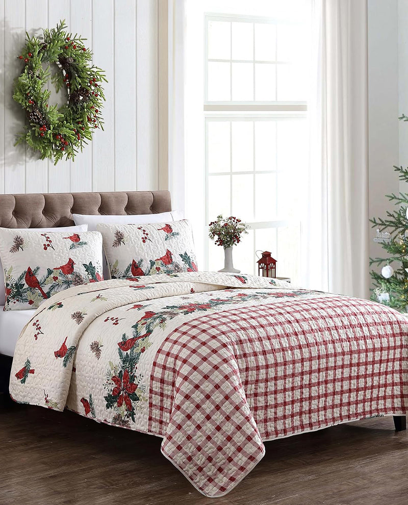 King Cardinal Garland Three Piece Quilt Set