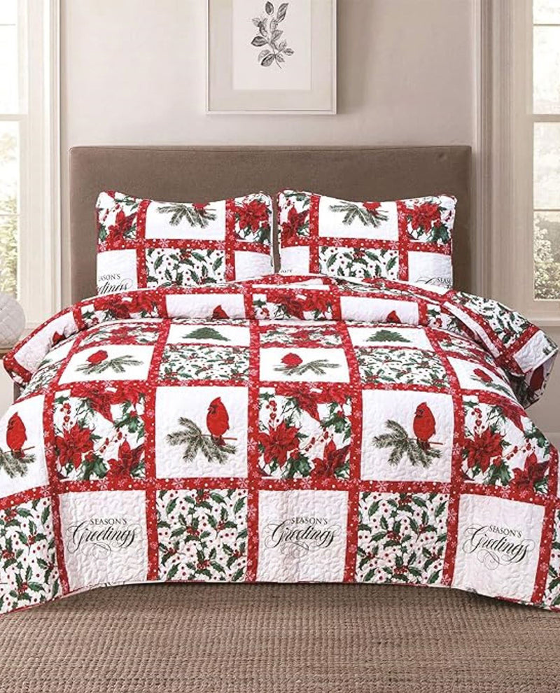 King Mistletoe Patchwork Three Piece Quilt Set