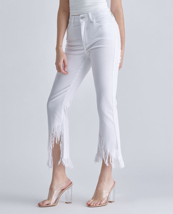Cello High Rise Crop Flare Jean with Fringe Hem