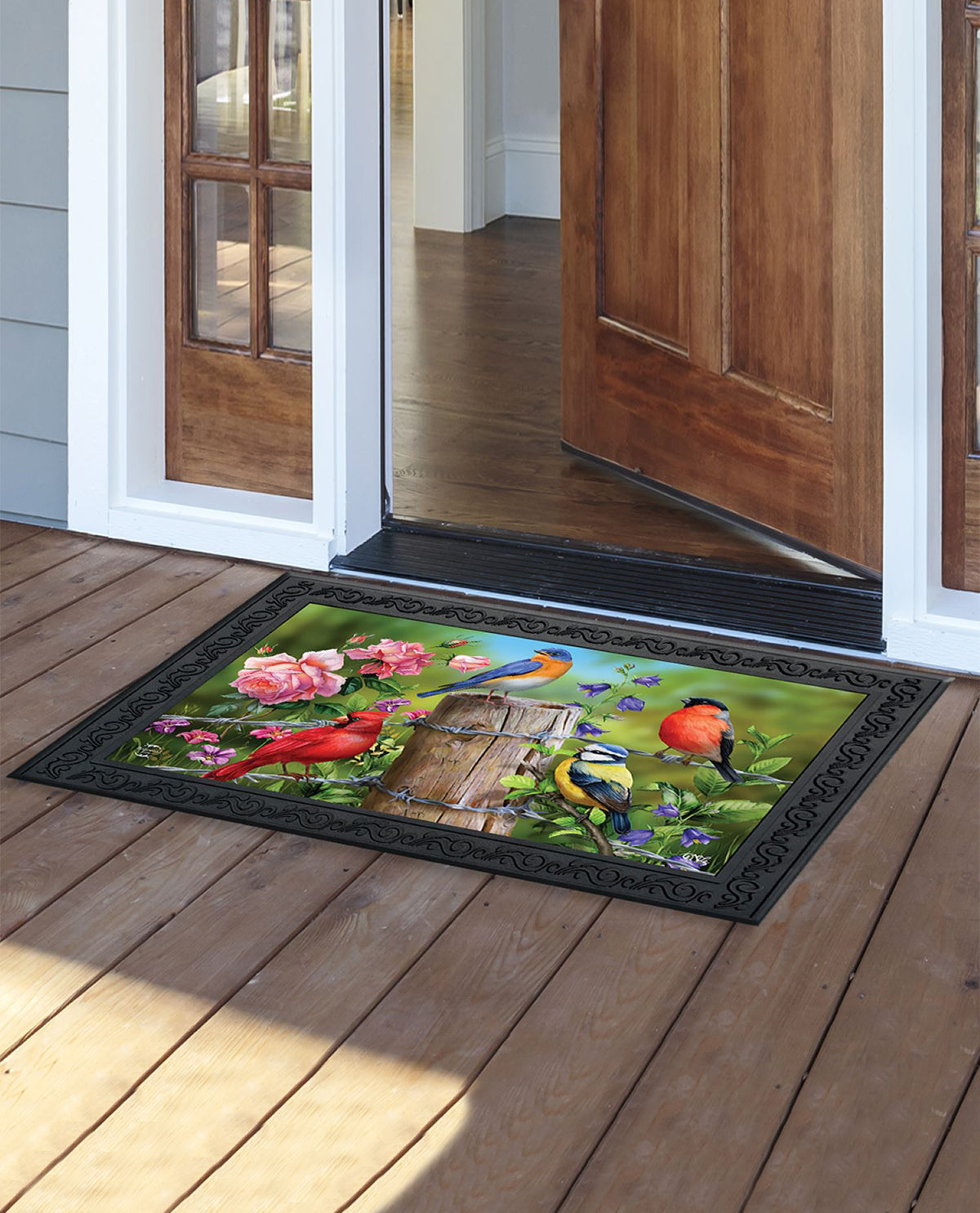 Songbirds & Fence Post Summer Doormat