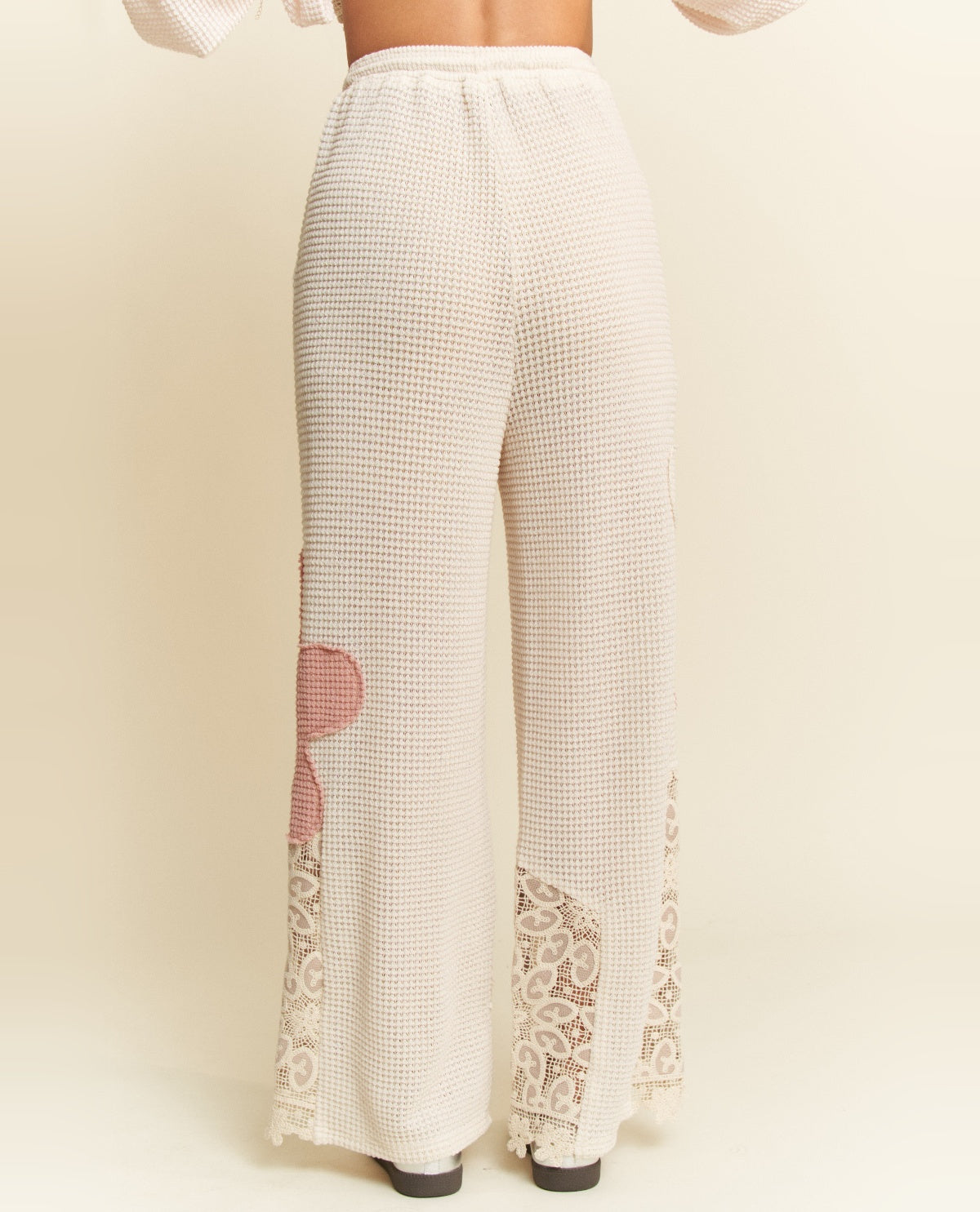 Davi & Dani Patchwork Pant With Lace Beige Pink