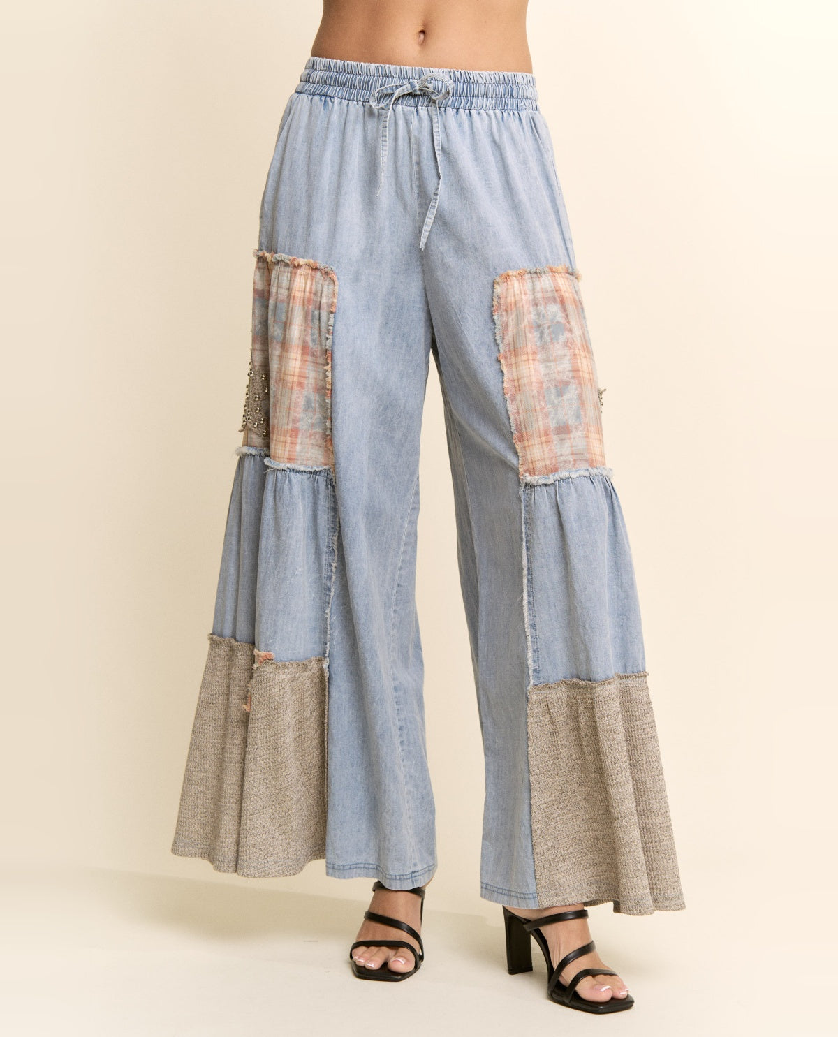 Davi & Dani Denim Patchwork Pants Lt Multi