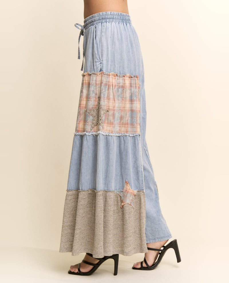 Davi & Dani Denim Patchwork Pants Lt Multi