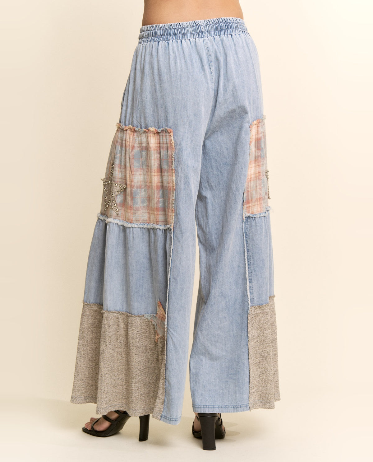 Davi & Dani Denim Patchwork Pants Lt Multi