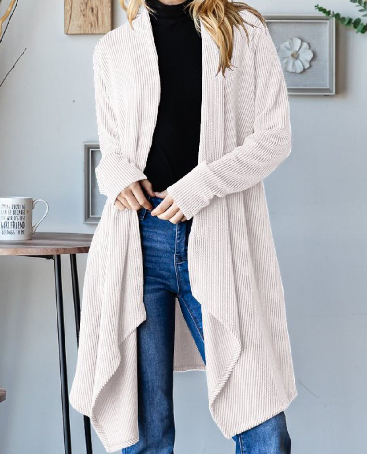 Ribbed Long Sleeve Open Cardigan