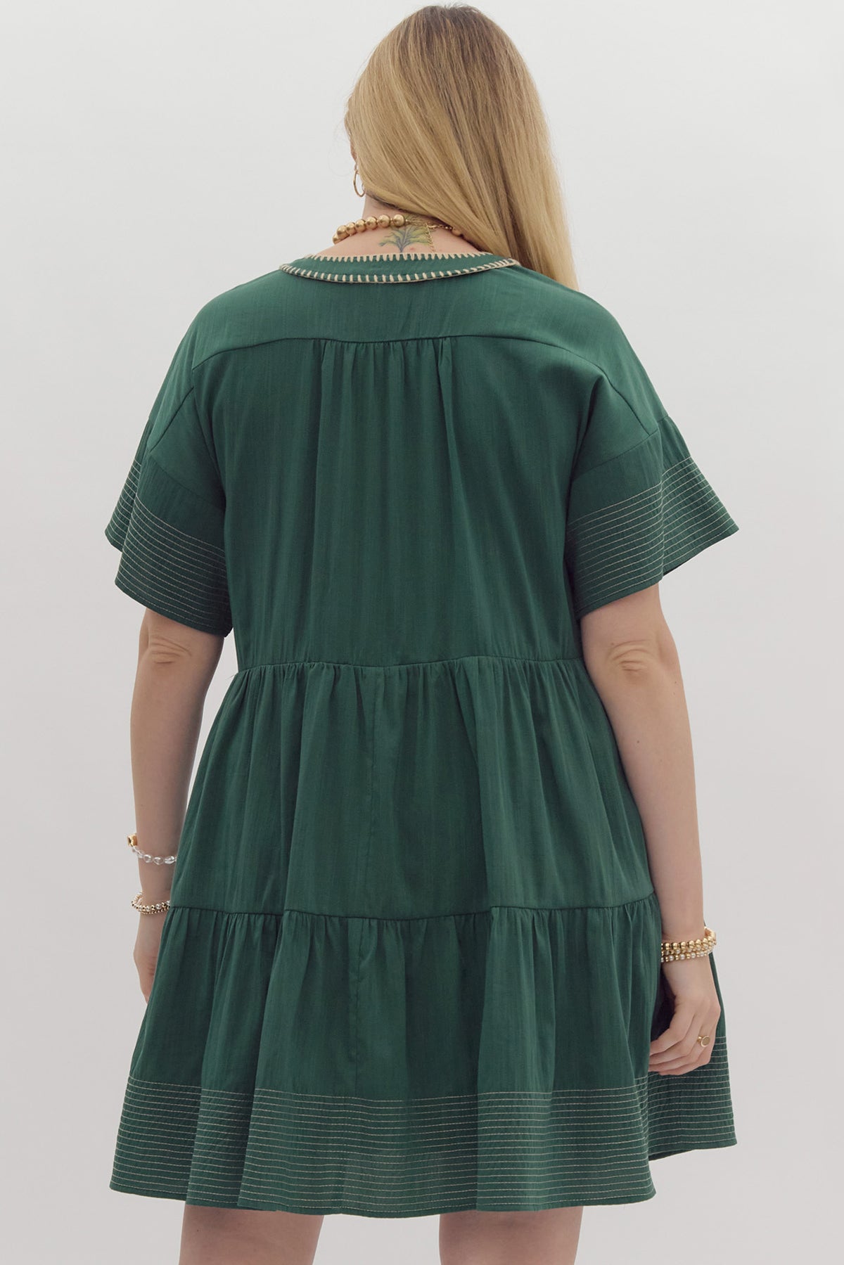 Plus Short Sleeve V-Neck Tiered Dress