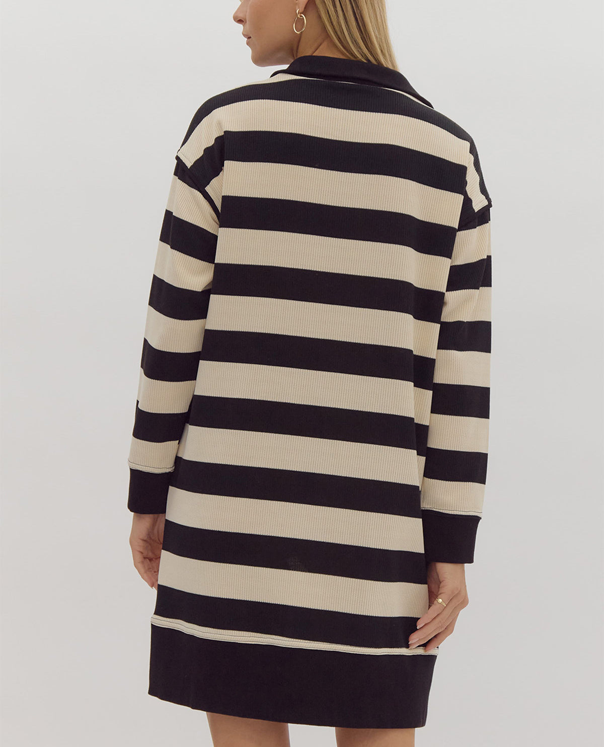 Long Sleeve Quarter Zip Striped Mini Dress