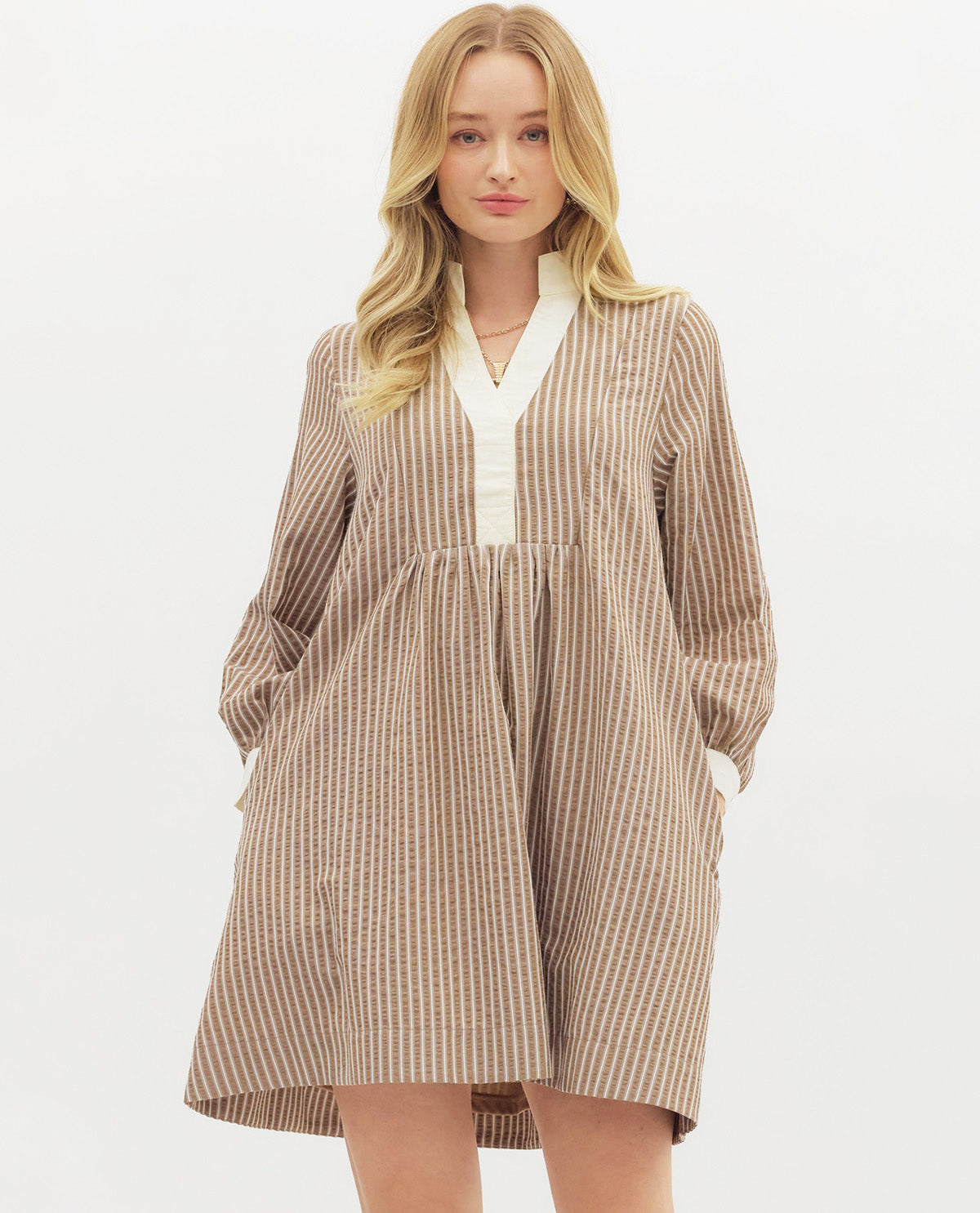 Entro LS Stripe Dress Mocha