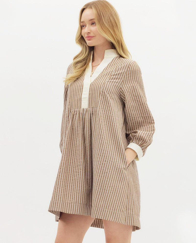 Entro LS Stripe Dress Mocha