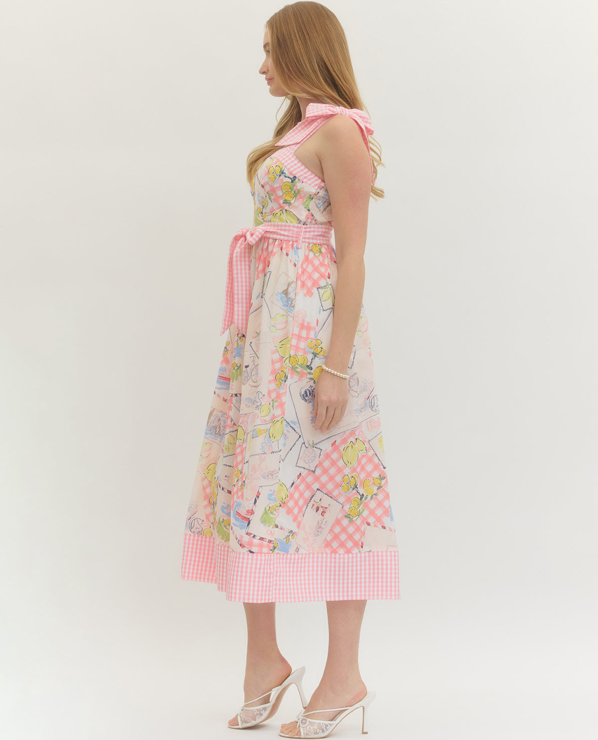 Entro Print Dress With Tie Straps And Waist Pink