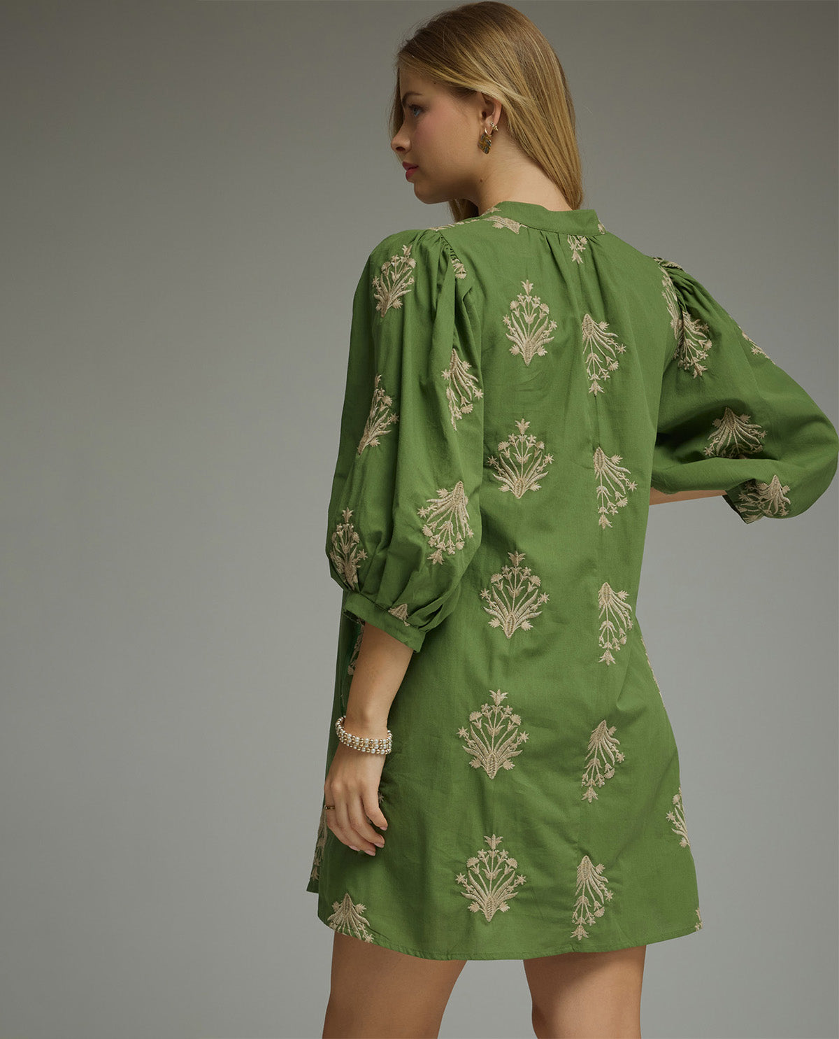 Entro Enbroidered Puff Sleeve Dress