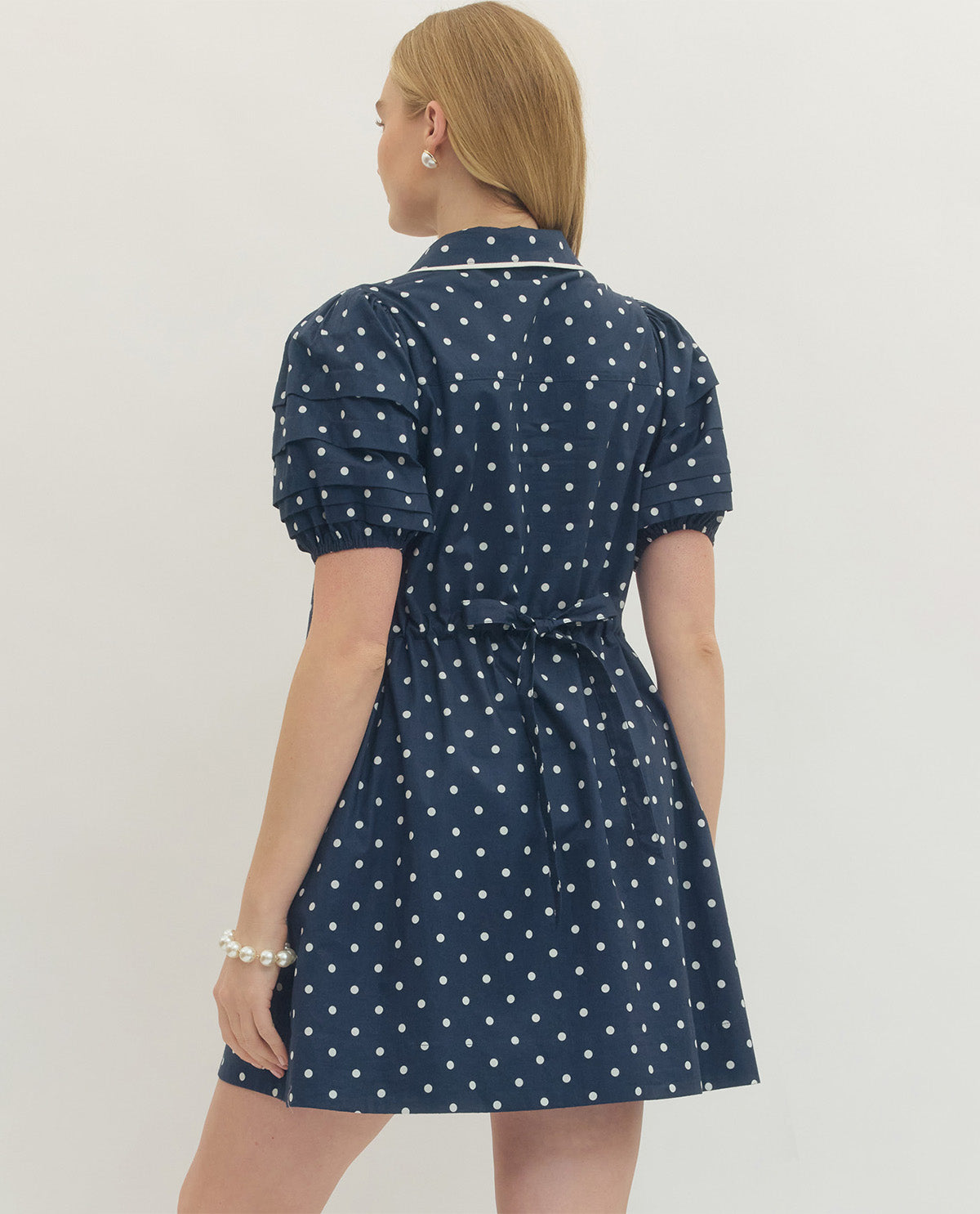 Entro Polka Dot Dress With Collar Navy