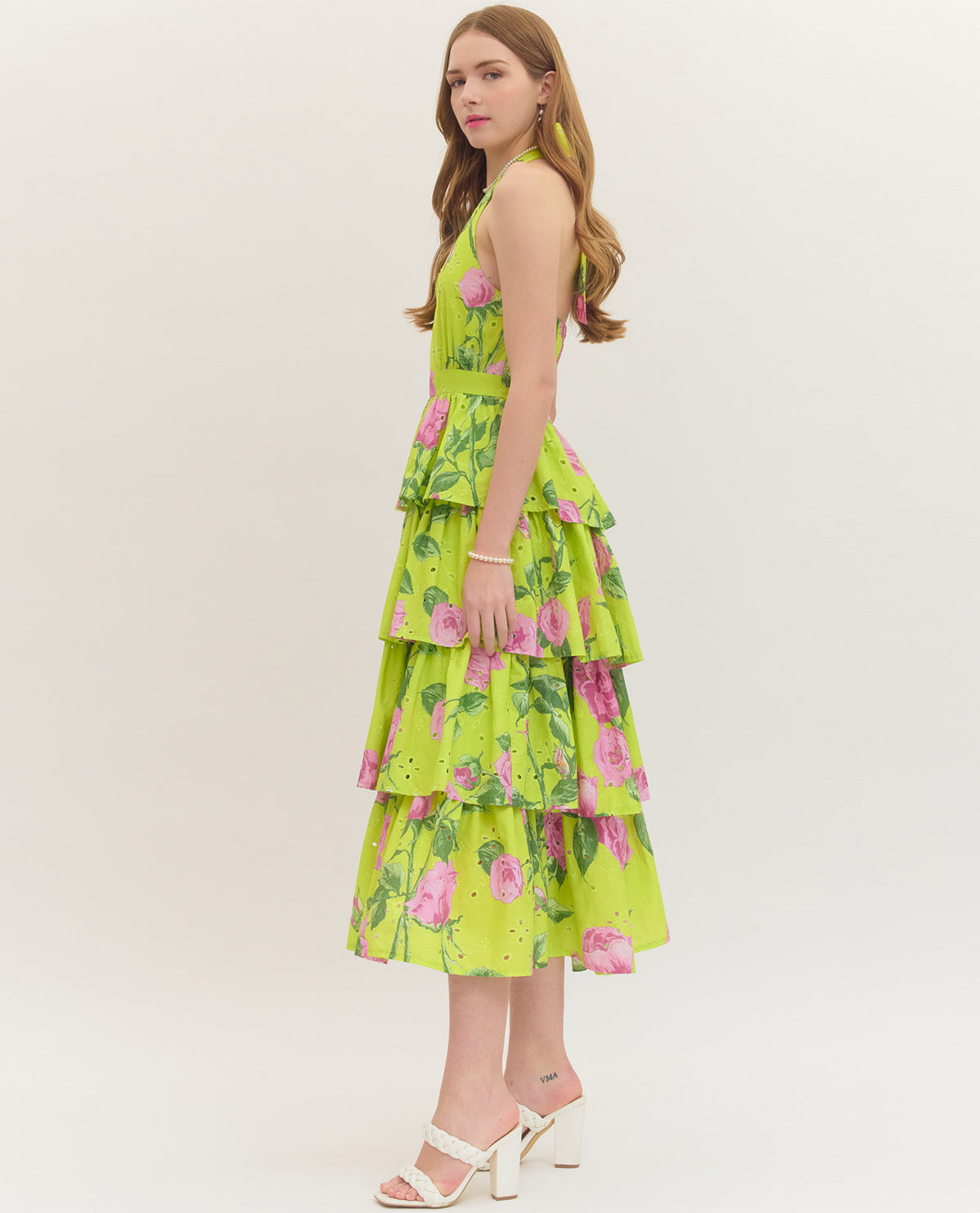 Entro Floral Print Tiered Halter Dress Chartresue