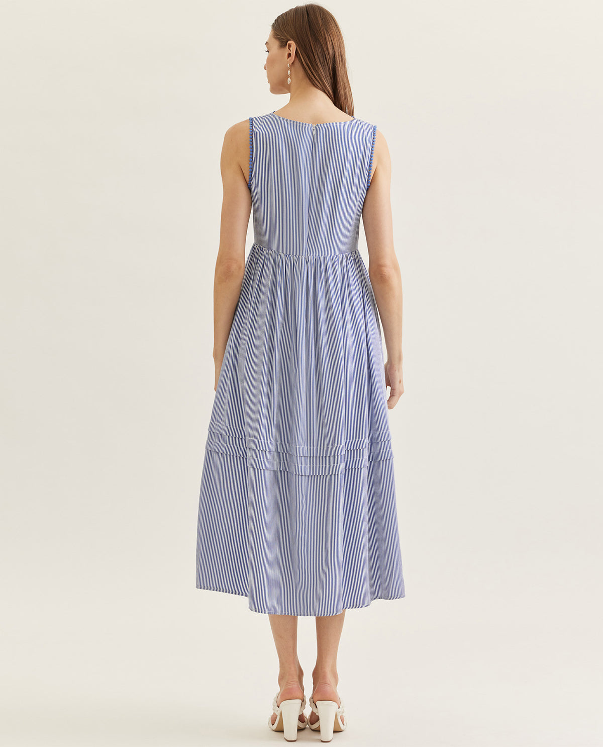 Entro Square Neck Striped Dress Navy
