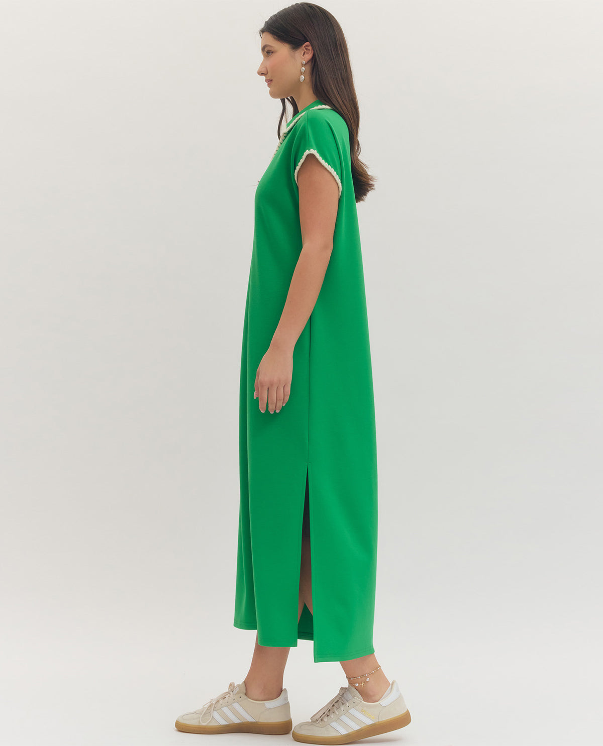 Entro Solid Dress With Collar Green