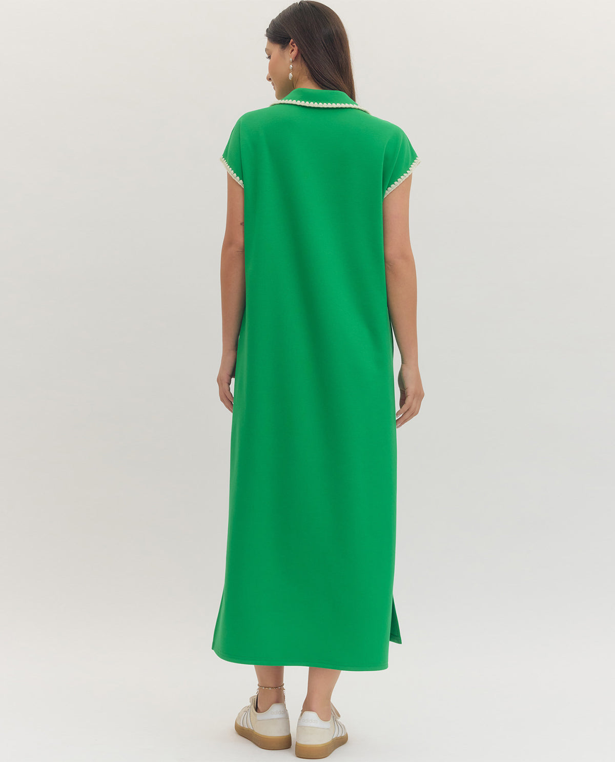 Entro Solid Dress With Collar Green