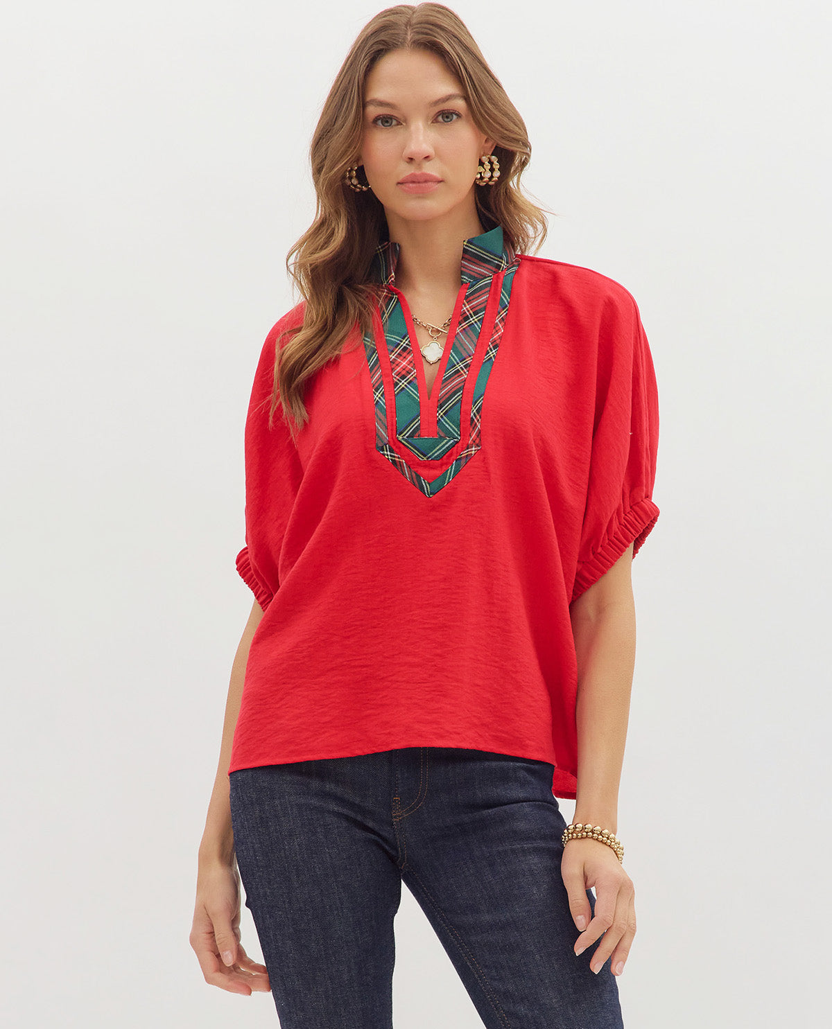 Solid Top with Plaid Trim