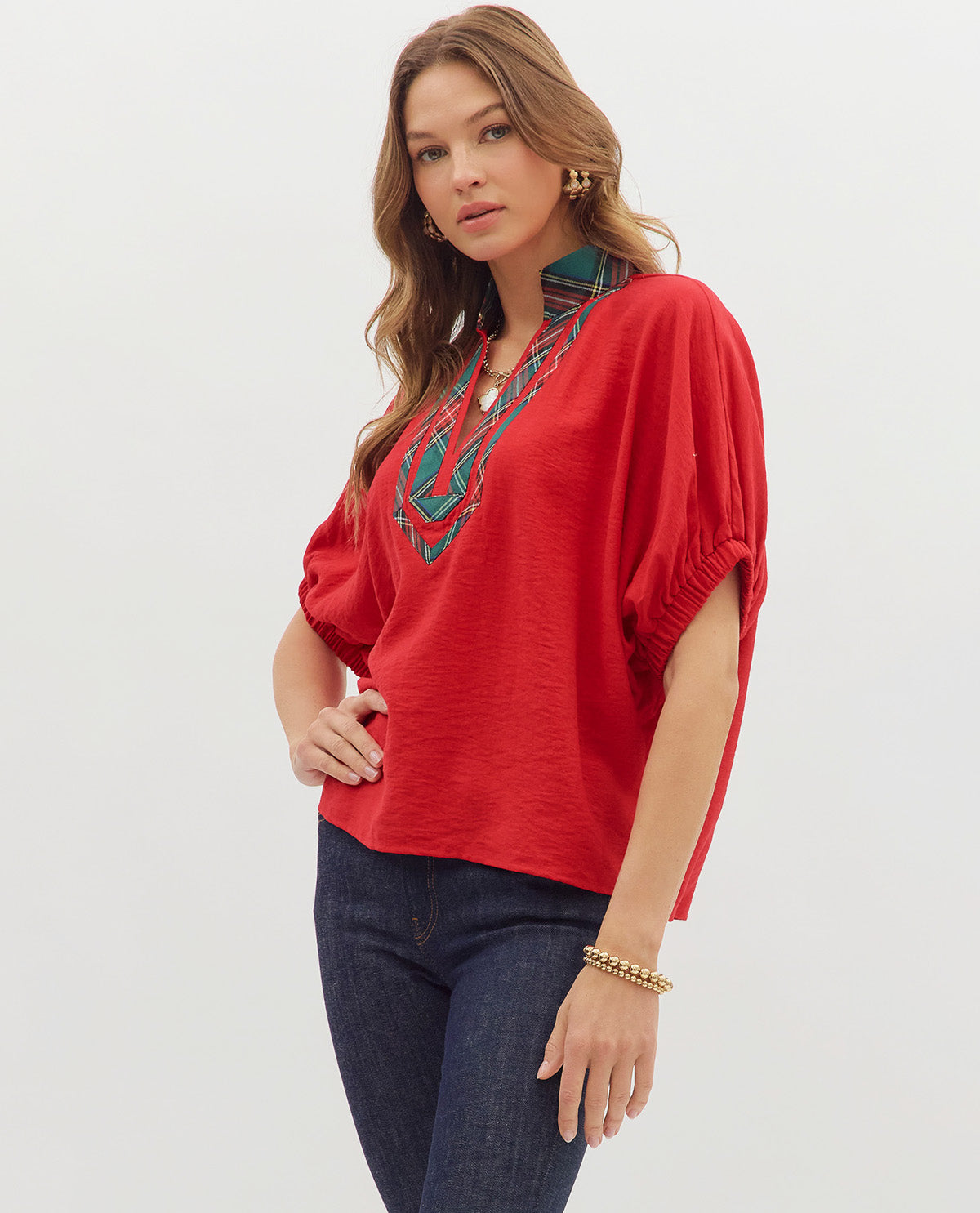 Solid Top with Plaid Trim