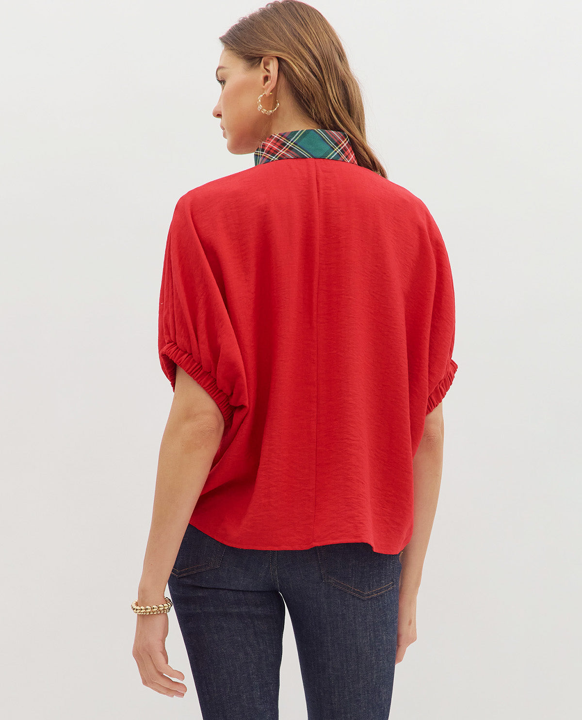 Solid Top with Plaid Trim