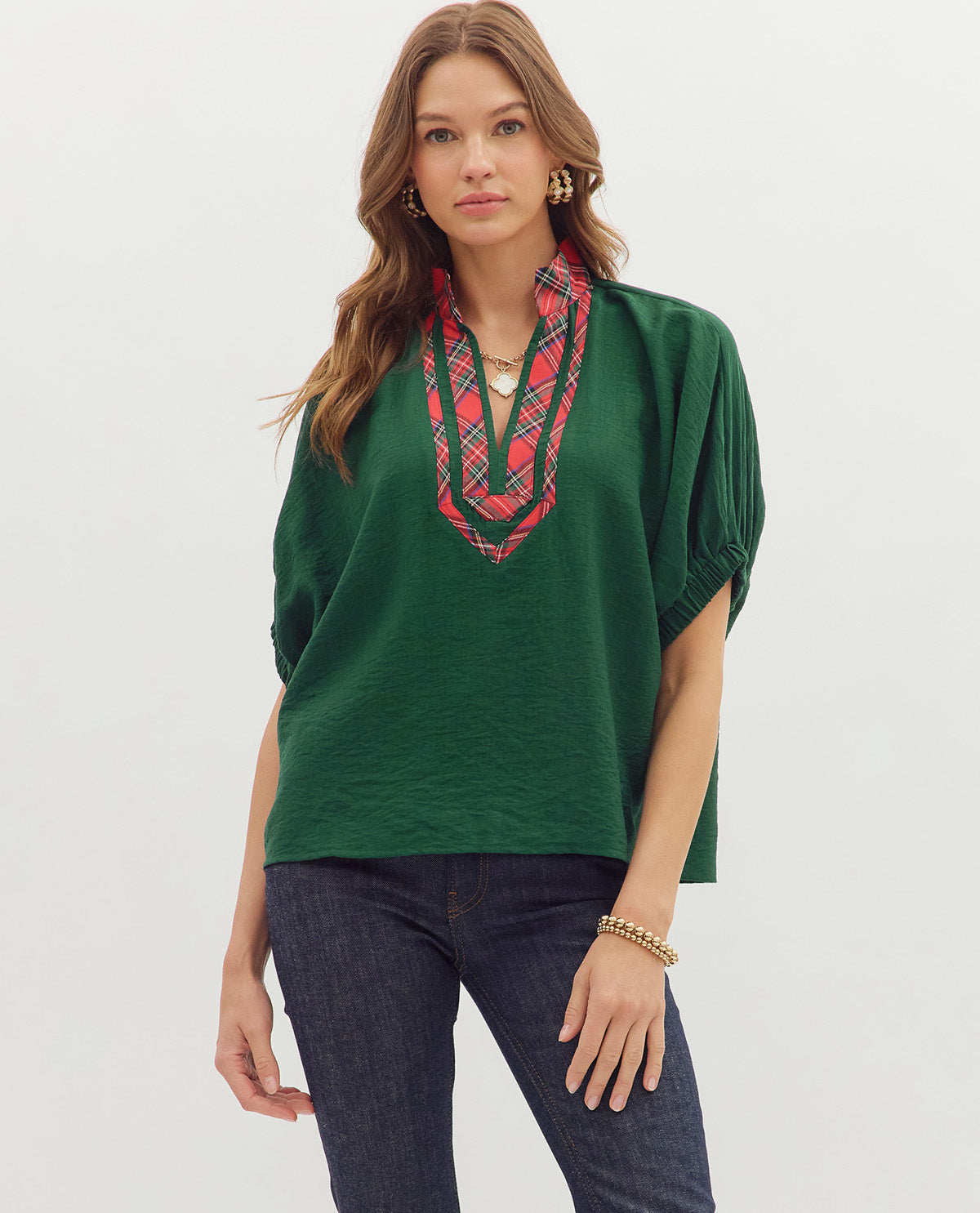 Solid Top with Plaid Trim