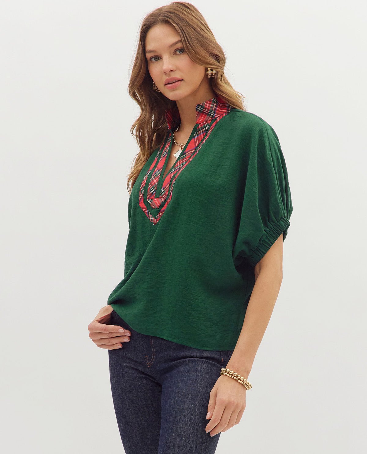 Solid Top with Plaid Trim