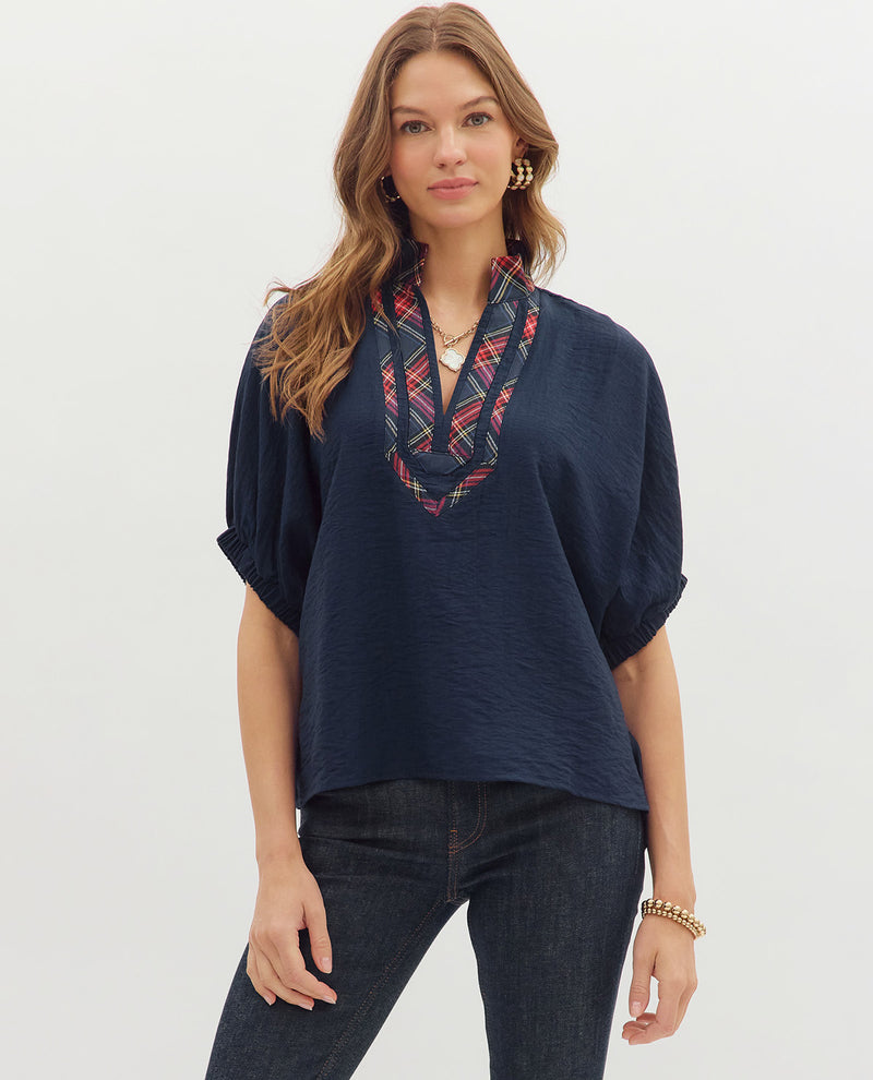 Solid Top with Plaid Trim