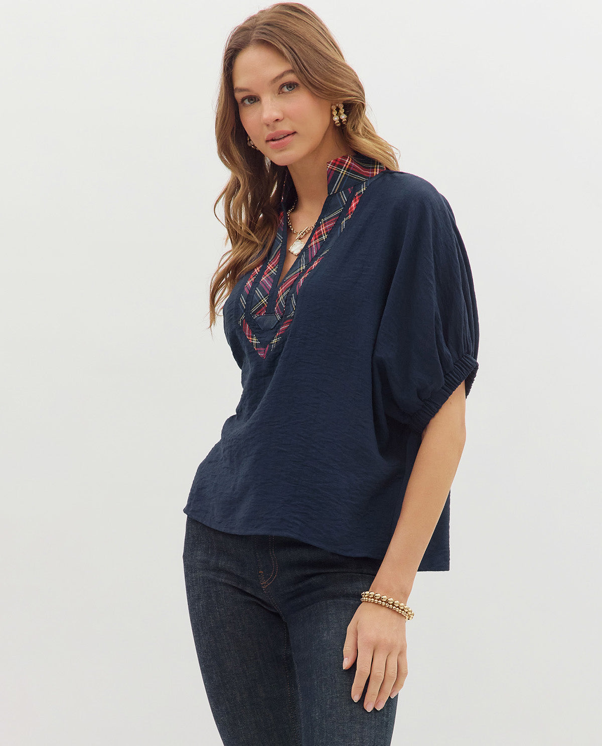 Solid Top with Plaid Trim