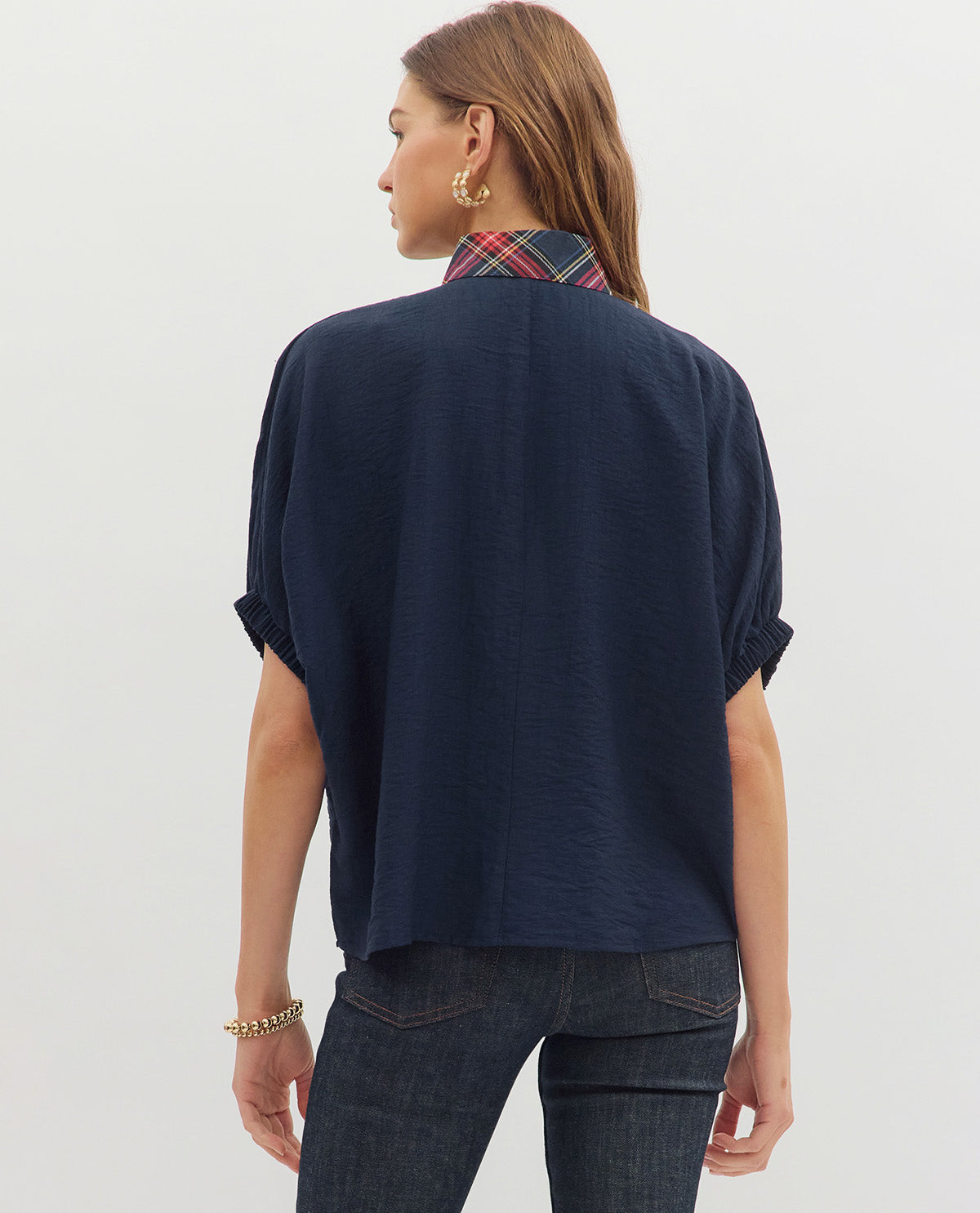 Solid Top with Plaid Trim