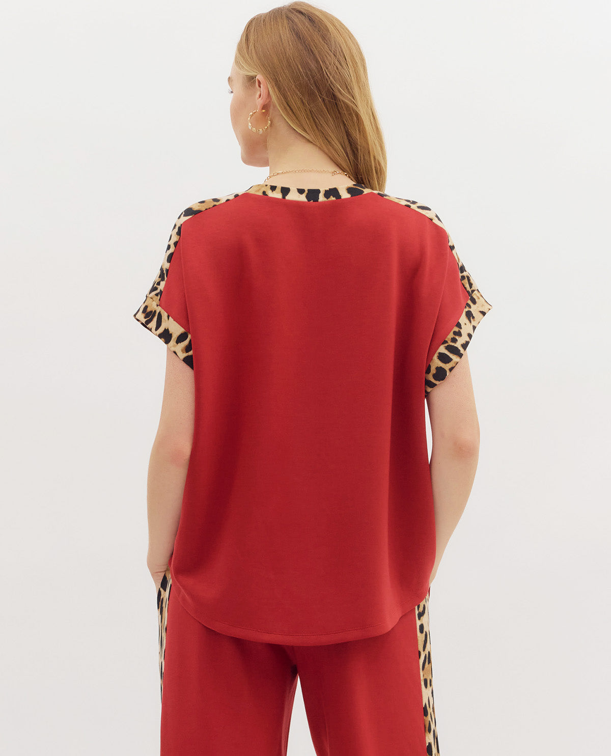 Solid Top with Leopard Print Trim