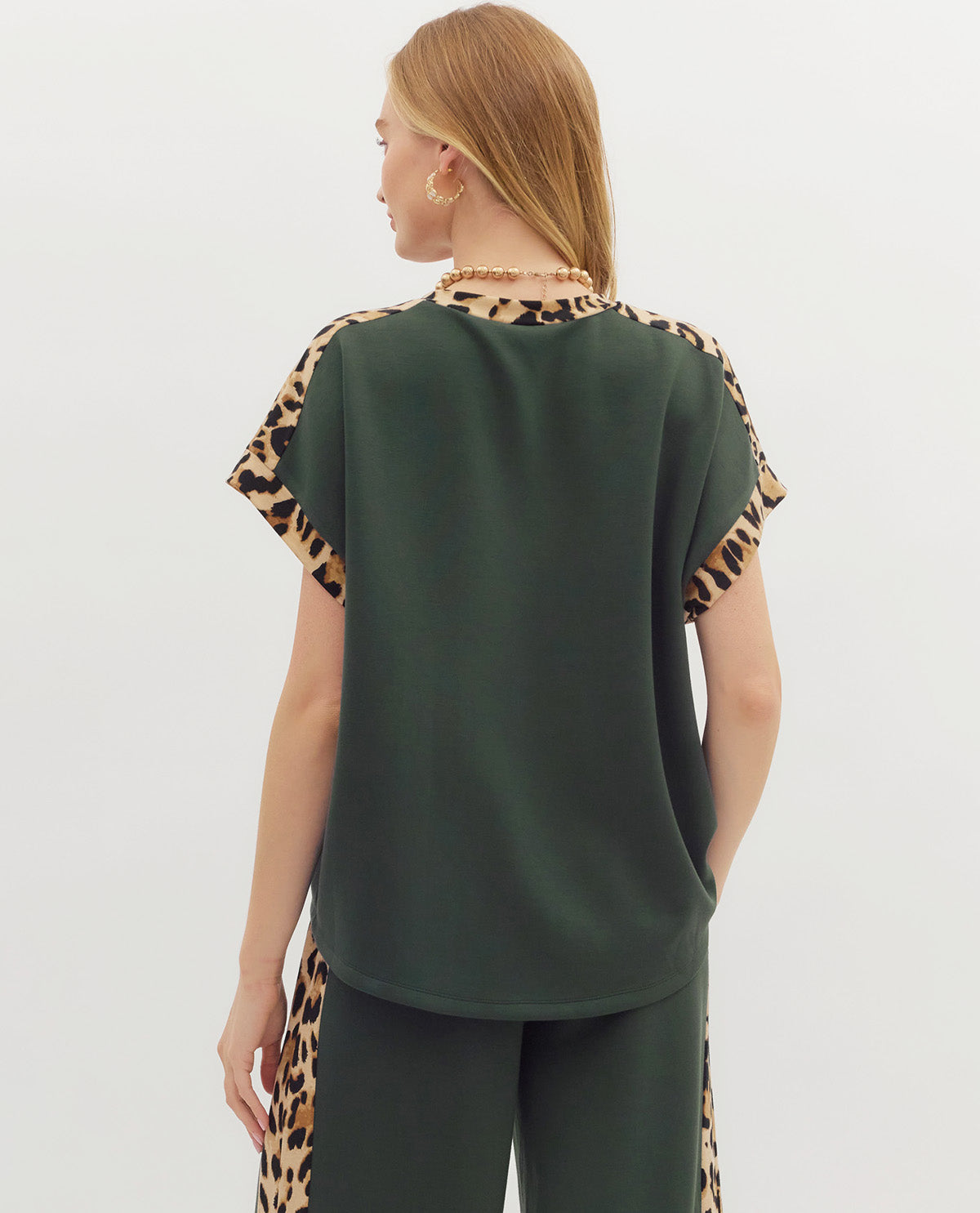 Solid Top with Leopard Print Trim