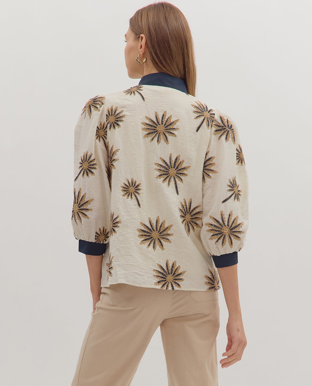 Entro Floral Blend Print Top with Contrast Trim