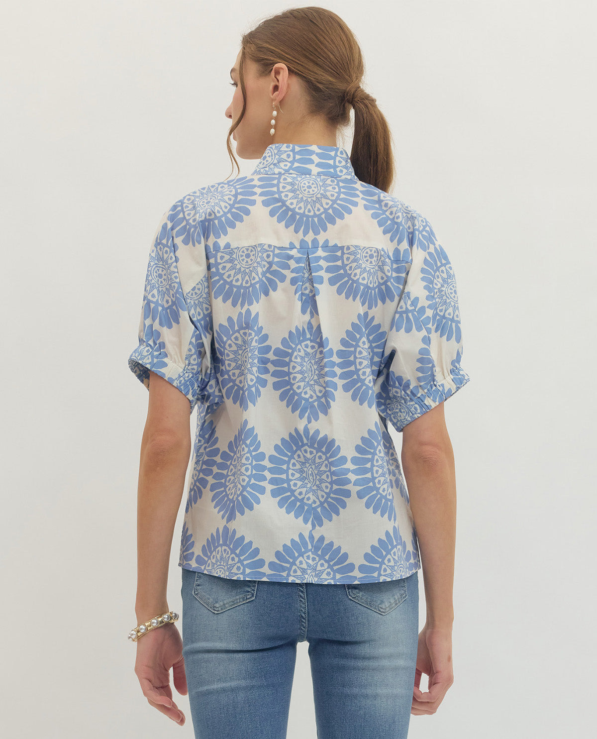 Entro V-Neck Print Top Blue