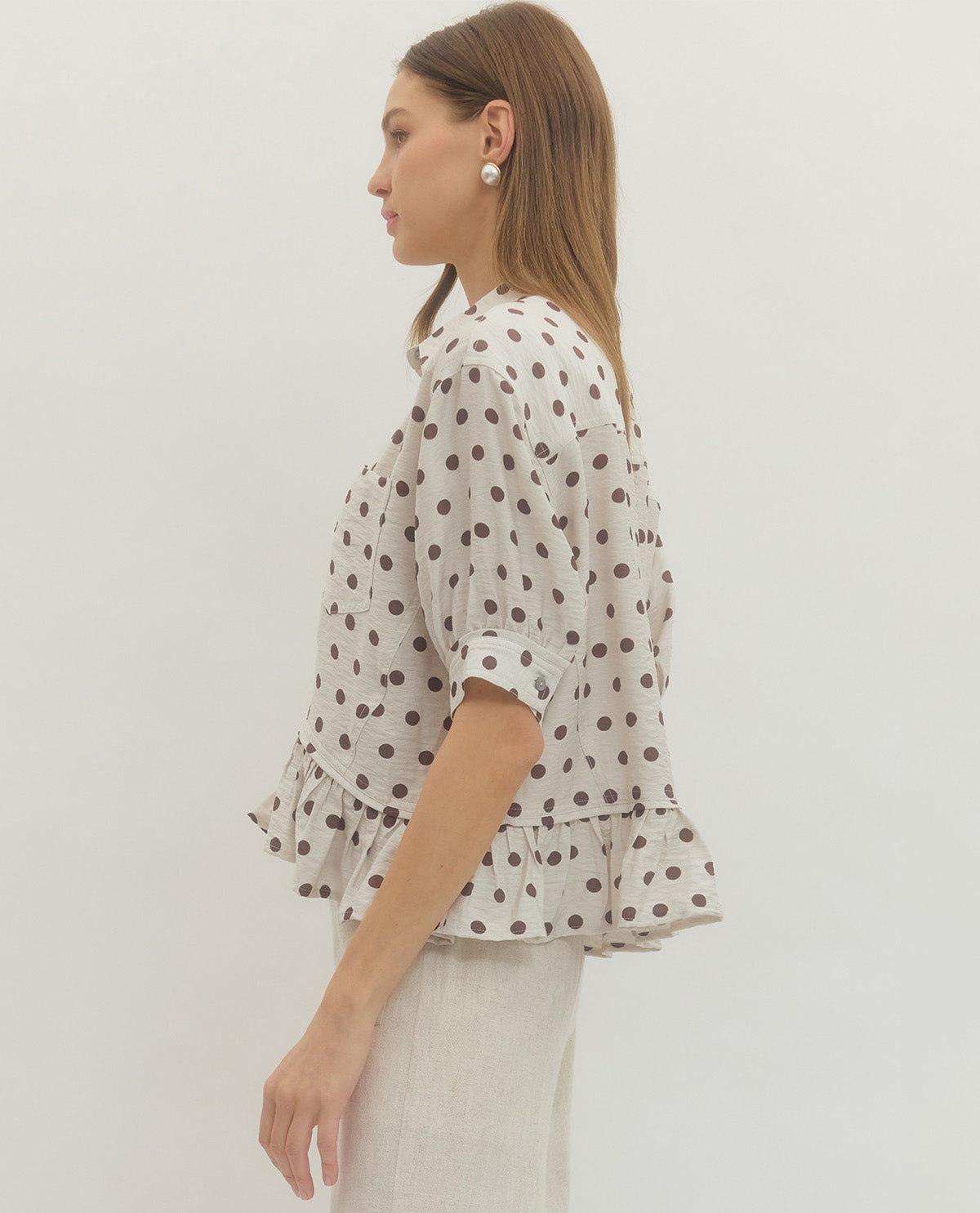 Entro Ruffle Trim Polka Dot Top