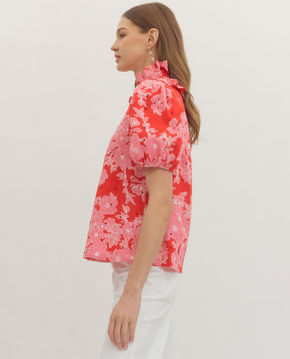 Entro Print Pointelle Top Red