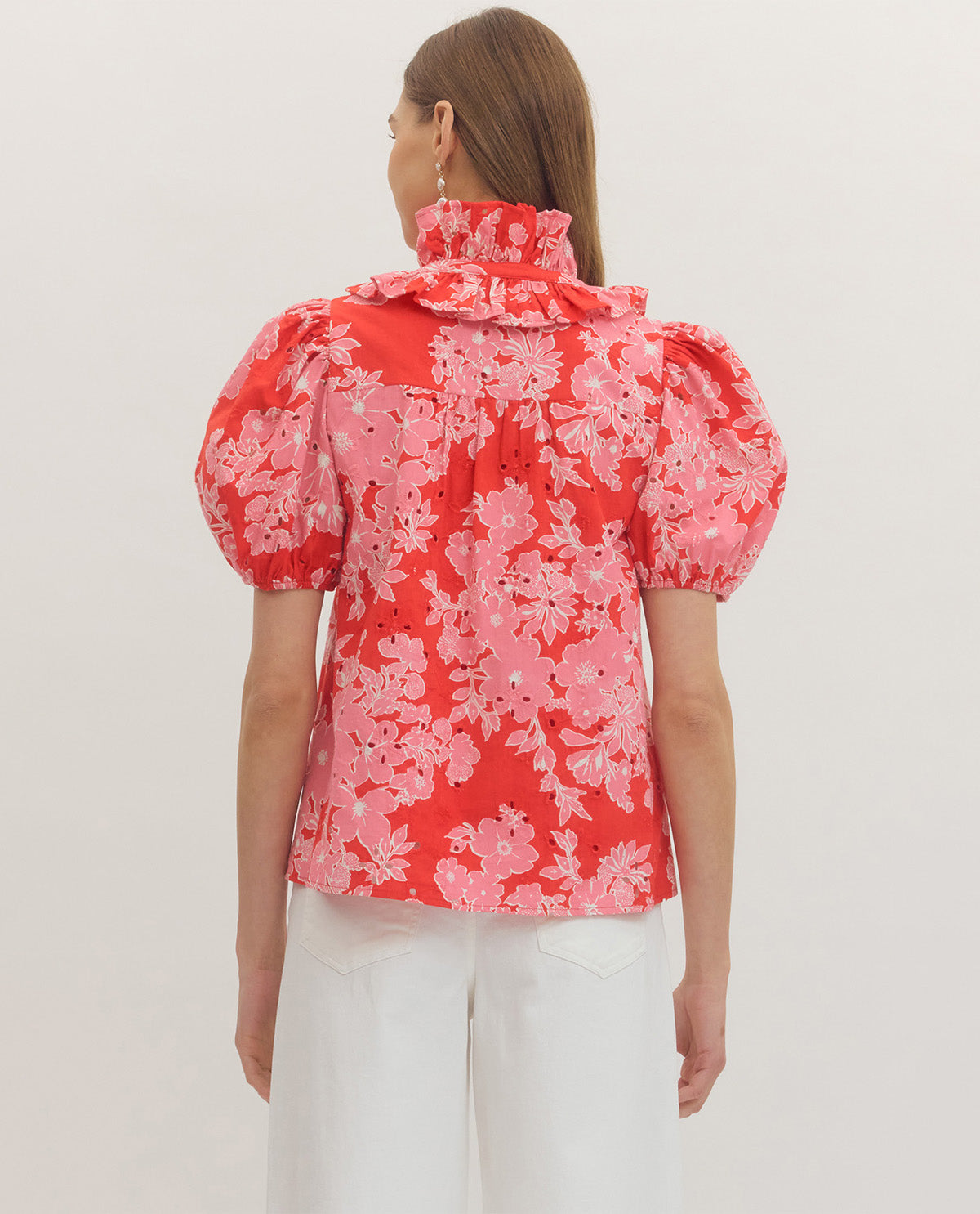 Entro Print Pointelle Top Red