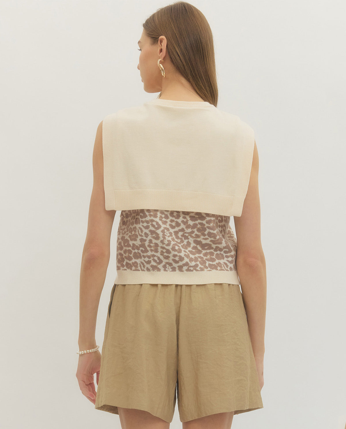 Entro Animal Print Top With Faux Scarf Detail Ecru