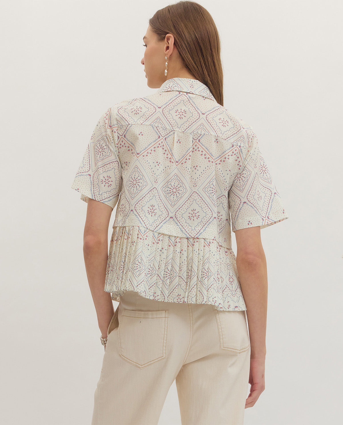Entro Button Front Top With Peplum Hem Cream
