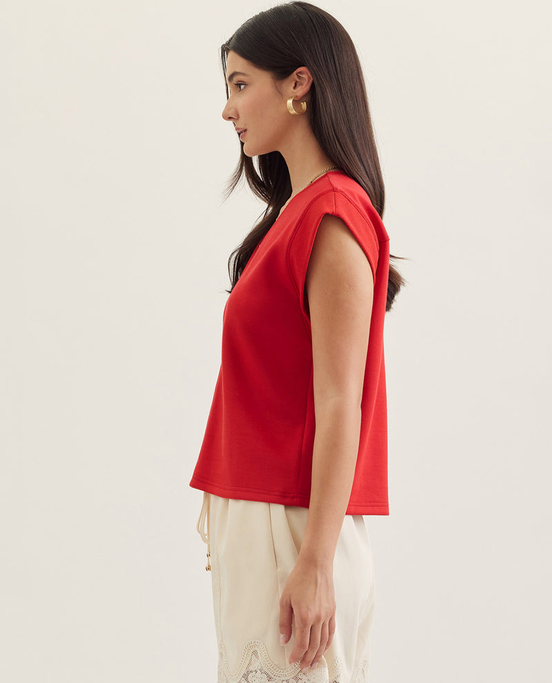 Entro Solid V-Neck Top Red