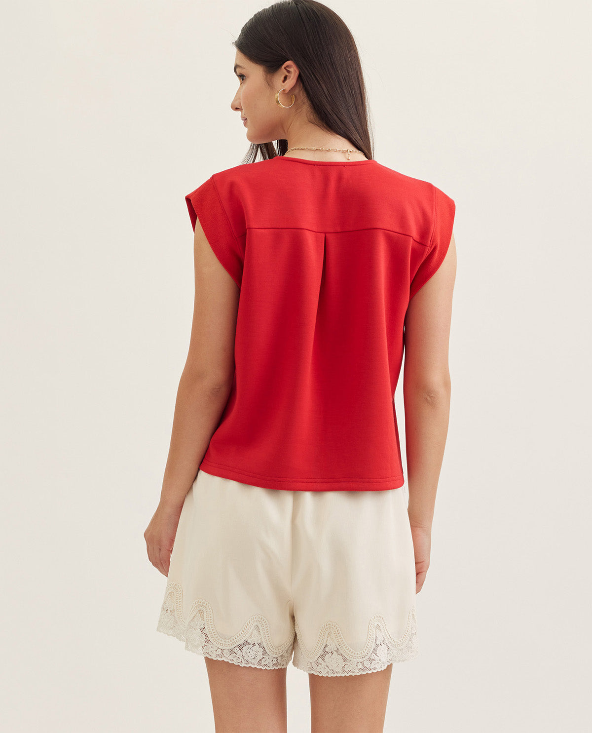 Entro Solid V-Neck Top Red