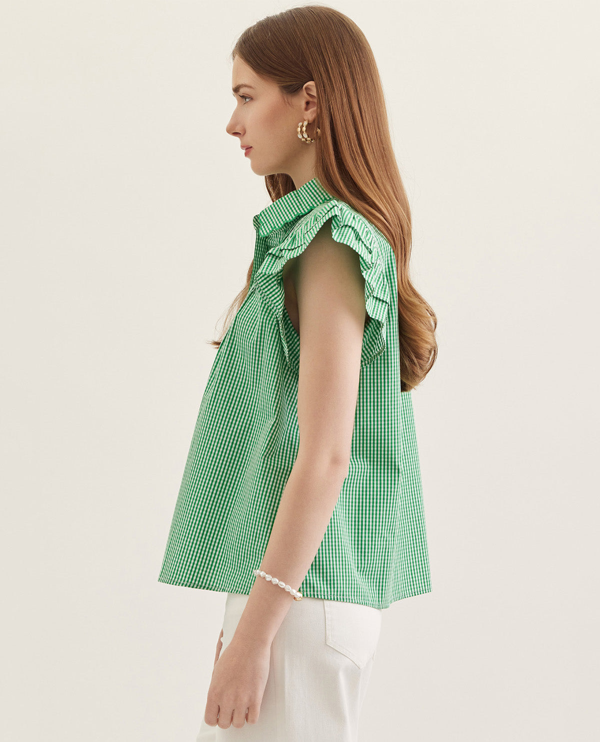 Entro Button Front Flutter Sleeve Top Green