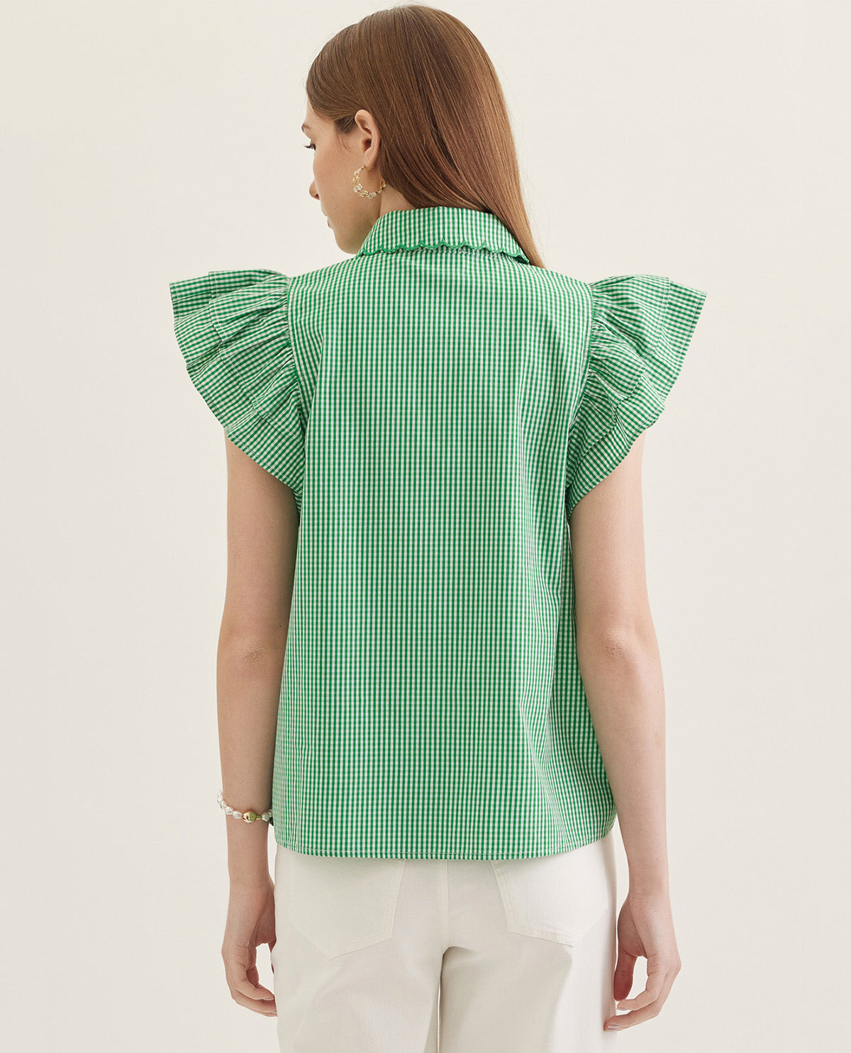 Entro Button Front Flutter Sleeve Top Green