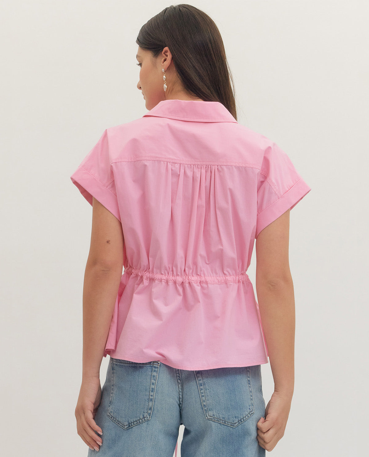 Entro Cinch Waist Top With Collar Pink