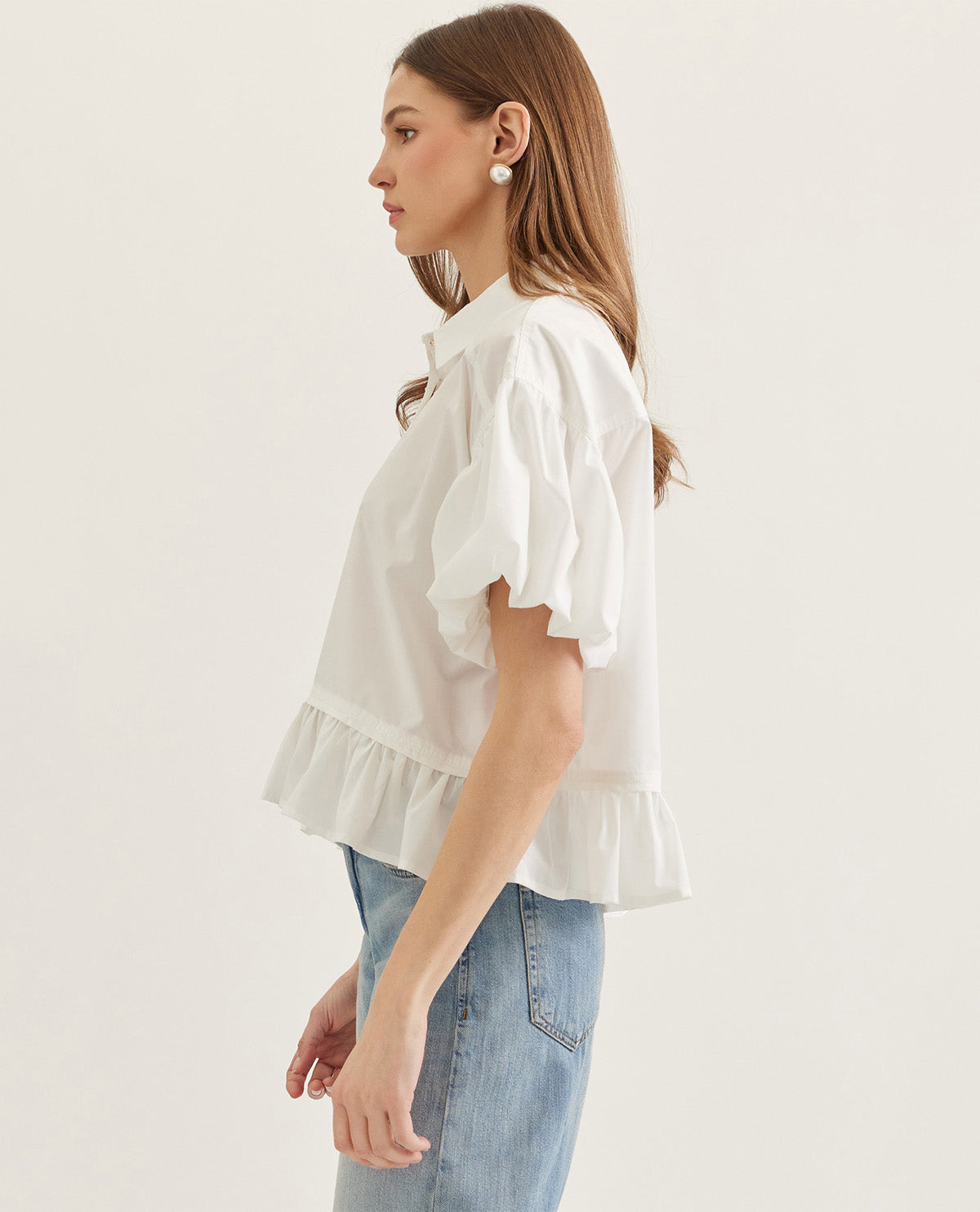 Entro Solid Peplum Top Off White